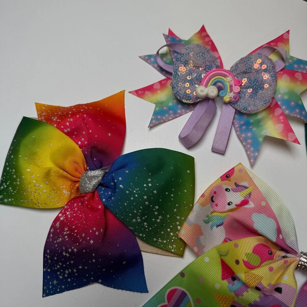 Kids‎ Unicorn Rainbow Glitter Hair Bows Set 5 Piece Hair Clips Accessories